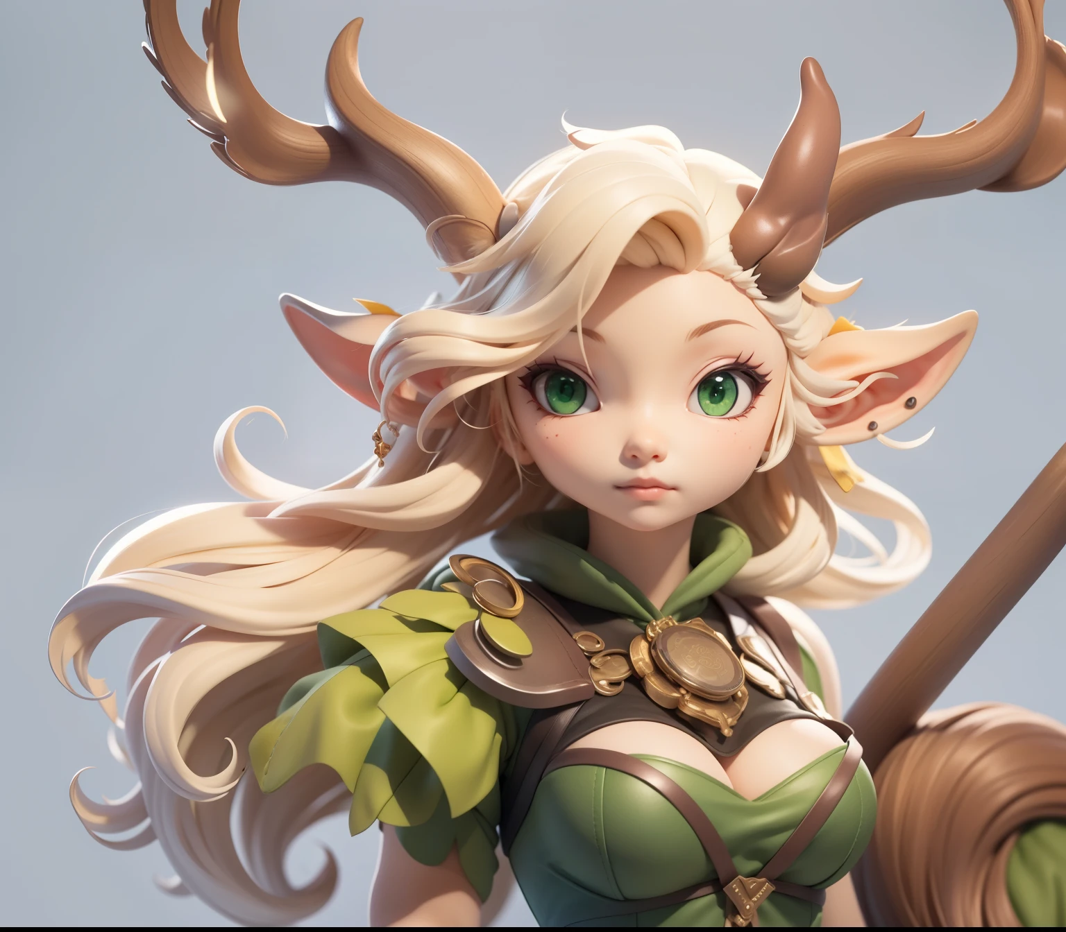 (Image of a female deer,Light hair,Deer feet,Animal hair,Green clothes)Refinement,European and American cartoons,of lights,Clear structure(8K,Optimal quality,masterpiece:1.2),Ultra Detailed,Optimal quality,Ultra-high resolution,Professional lighting,Photon Mapping,Radiosity,Physically Based Rendering,Film Lighting,Depth of Field,Clear focus,Sunlight,Well composed,(Ulzzang-6500:1.2) Mix 4, hiqcgbody,