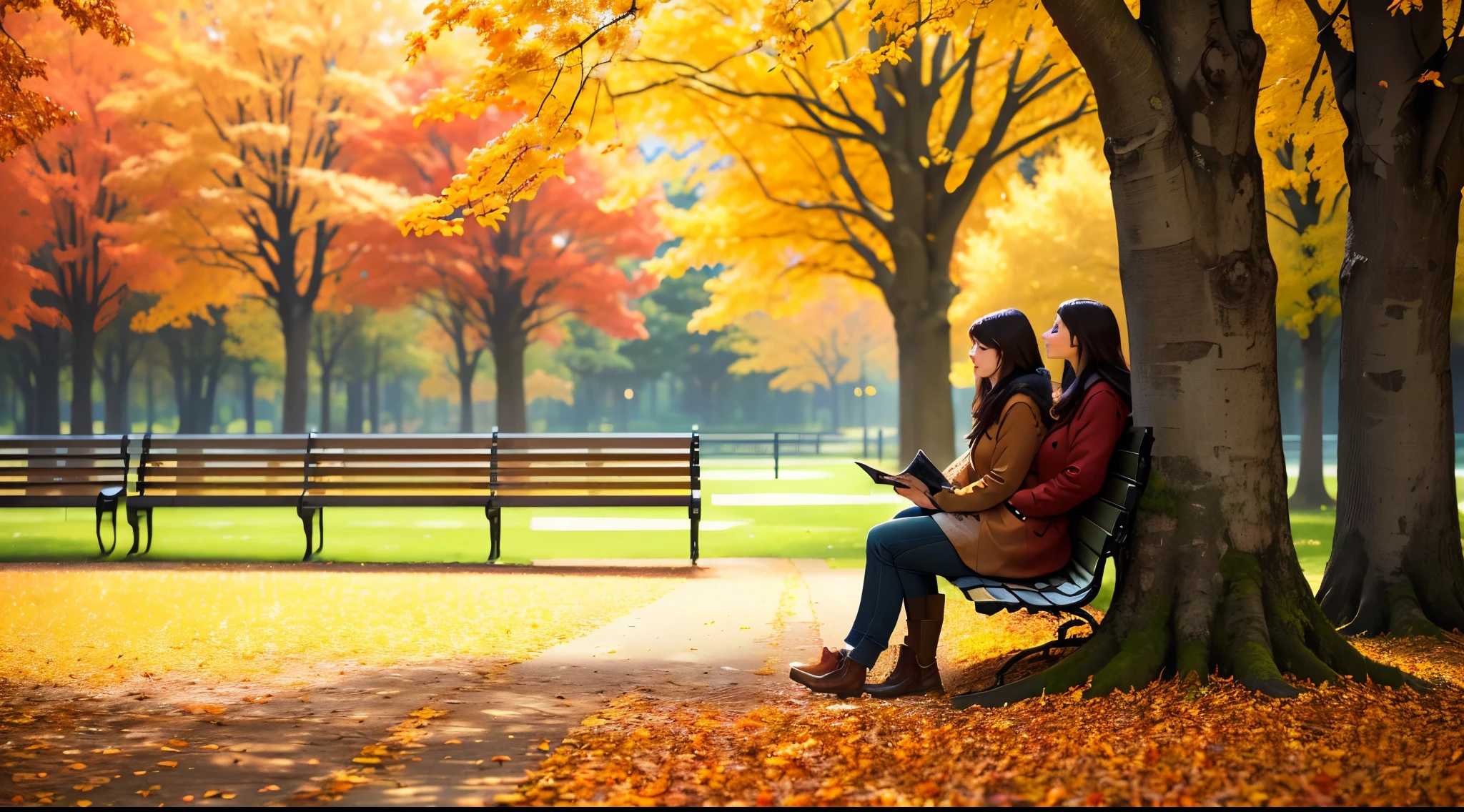 there is a bench that is sitting in the leaves, beautiful high resolution, during autumn, benches, beautiful wallpaper, hd wallpaper, autumn season, beautiful image, sitting on a park bench, bench, in the autumn, golden autumn, sit on a bench, high quality wallpaper, the fall season, fall season, sitting on bench, wallpaper hd, high-quality wallpaper