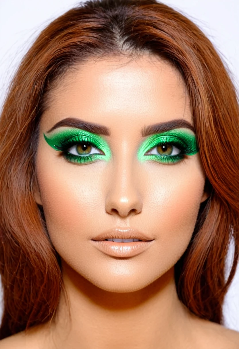 Uma modelo semi nua linda de olhos verdes e ruiva 