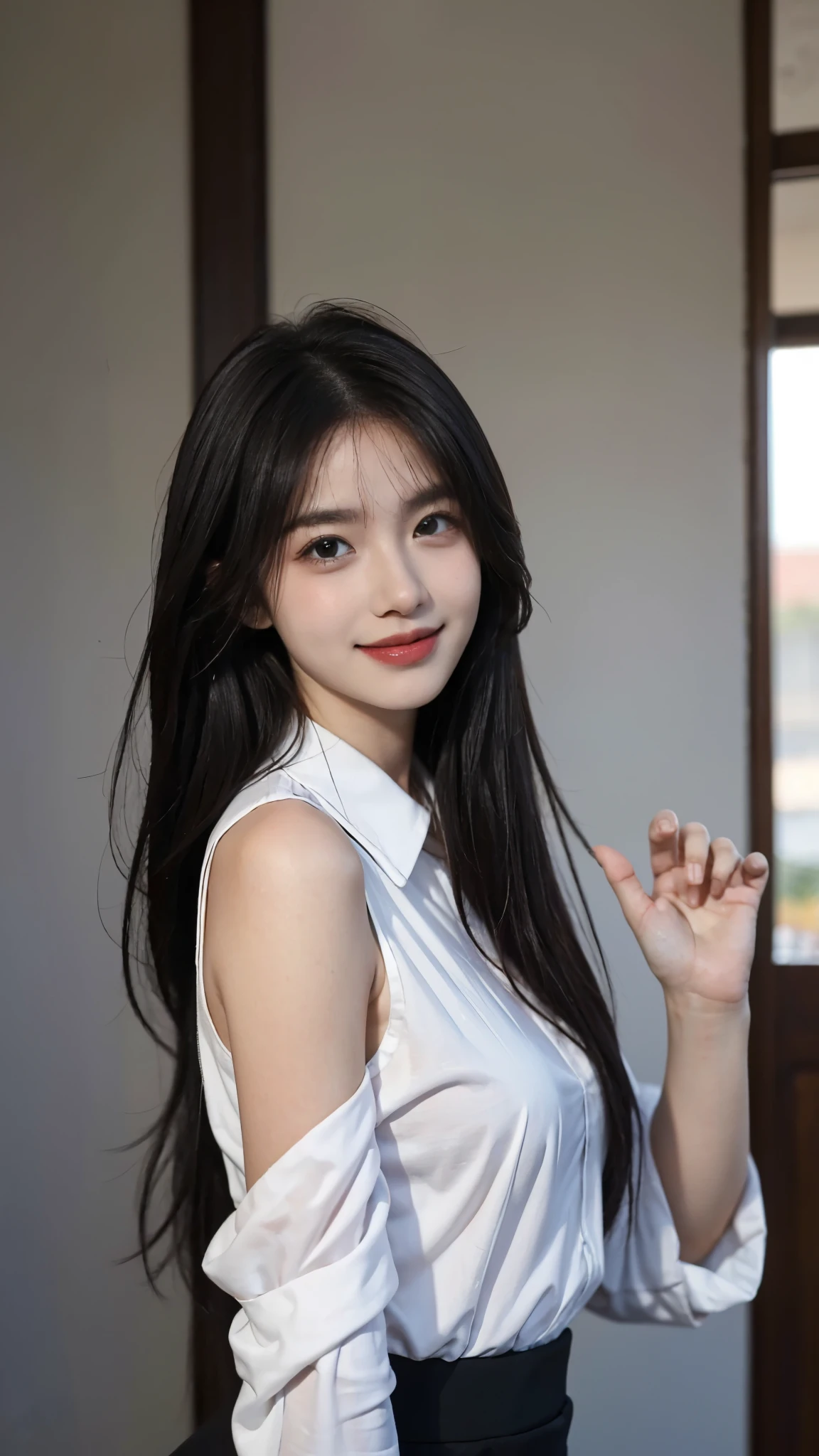 A close up of a woman in a white shirt posing for a picture - SeaArt AI