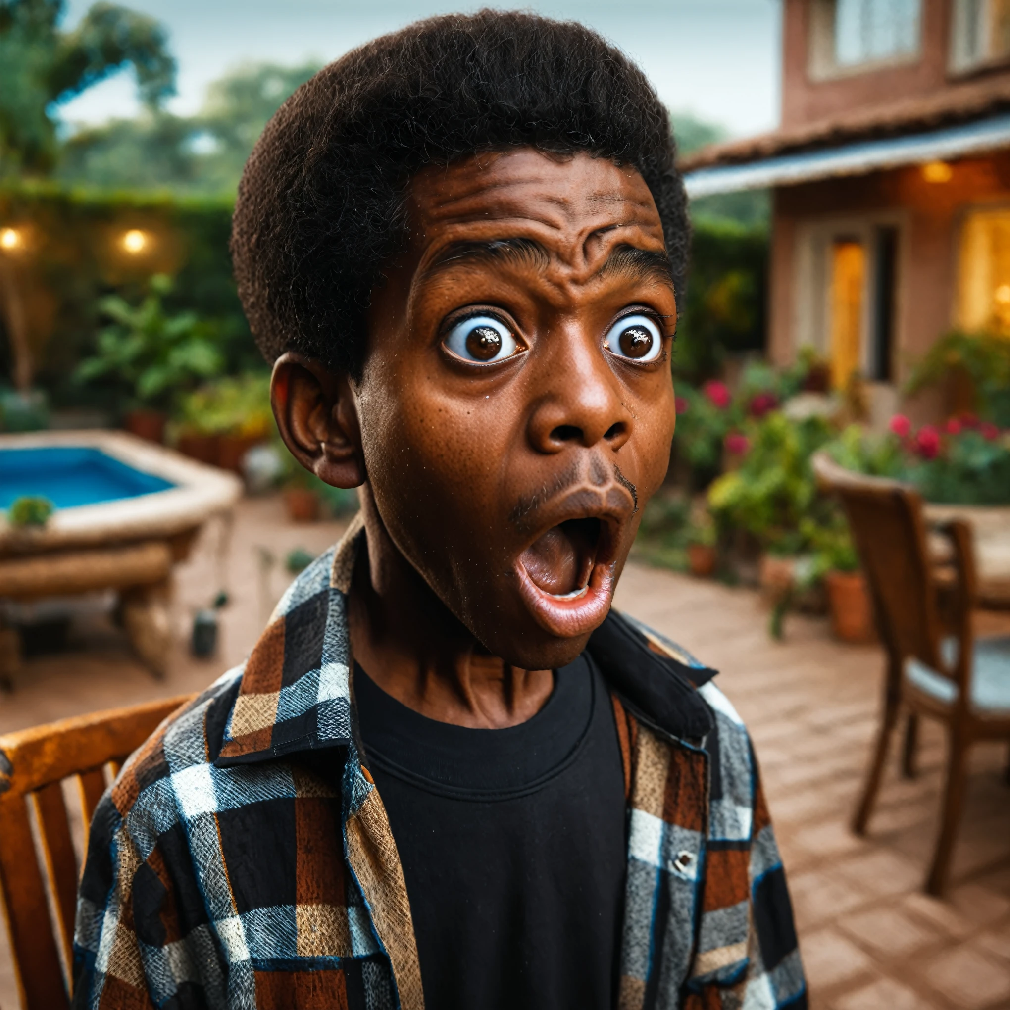 Infamous African black older grandpa man, 55 years, extremely very dark skin, perfect real skin texture, long hair, wearing dress, perfect real symmetrical eyes, perfect real expressive face, same skin color perfect match, cinematic filter masterpiece raw scenario wallpaper cover
