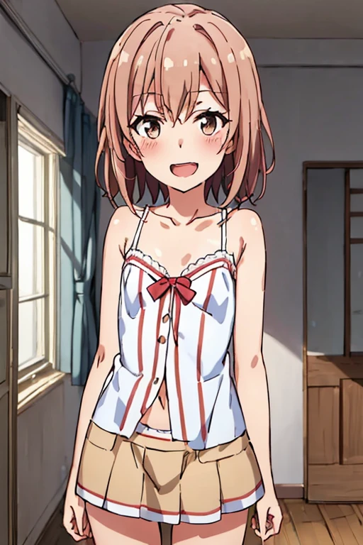 ((highest quality)), ((masterpiece)), (be familiar with), Perfect Face, indoor, Bedroom, Watching the audience,
One woman, Yuigahama Yui,
Open Mouth, Ecstatic expression, blush, smile,
Small breasts, Flat Chest, Young Girl, , , Girl,
Short Hair, Salmon-colored hair, Salmon-colored eyes, Side Pony,
Leg spread,