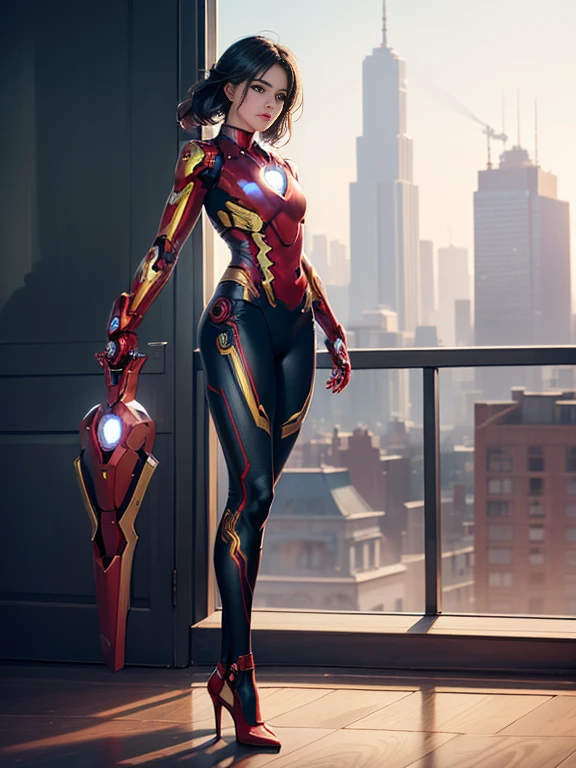 (whole body:1.5),(1 Girl:1.3),(View Viewer:1.4),(Anatomically correct:1.45),(Wear printed fantasy Iron Man leggings and pointed high heels ,和非常厚of印花连裤袜 :1.35), (Light particle effects:1.3),(Pink | of | blue| green |red | White| black| Purple| grey| 淺褐色of| Flesh color 1.4),(发光of眼睛:1.3),(Large amplitude movement: 1.3),(精准完美of脸型:1.4),Ultra HD, Ray Tracing, reflected light,Quite accurate, Awards, High Detail, Chiaroscuro, Facial lighting,Movie Lighting, masterpiece, Super Detail, high quality, High Detail, Best quality, 16K,High contrast,