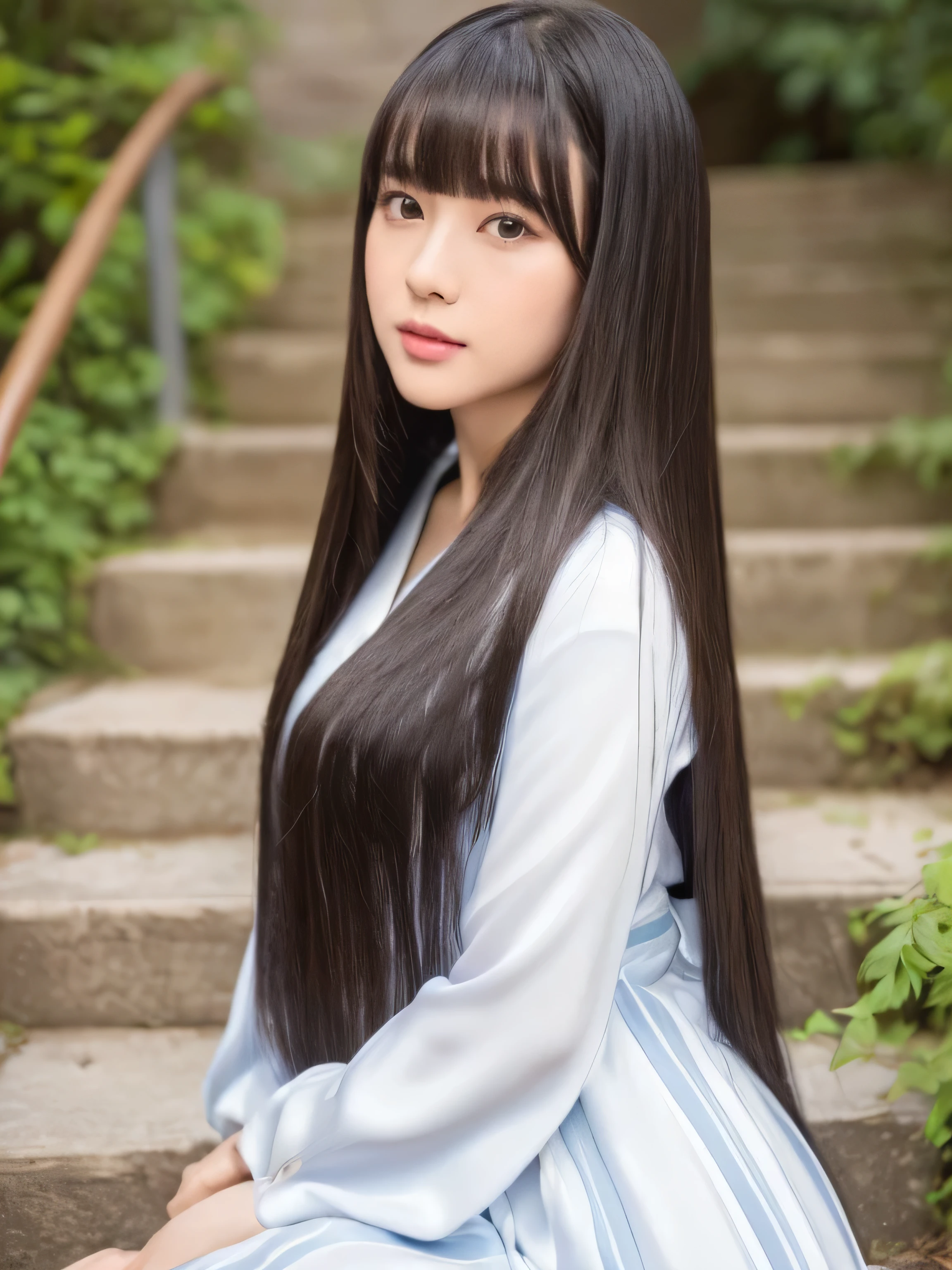 ((Full Shot:1.3)) (big 1.4) Beautiful Fantasy Girl ((highest quality)), ((masterpiece)), (Get used to it), Perfect Face (1 girl) (She is 24 years old、The most beautiful woman in Japan ((highest quality)), ((masterpiece)), length deep black hair length, Shiny golden hair,Silky Hair, Straight jet black hair, length Super straight jet black hair, Perfect Silky Straight Hair, Straight jet black hair, length jet black hair, Her hair is long and straight, detailed length jet black hair ((big 1.4)) Super Long Hair down to the ankles ((Neat bangs The neatly trimmed bangs are princess cut and cover the entire forehead.........))... bright crimson lips good, Anatomically correct hand Thin fingers 5 anatomically correct fingers Sexy professional makeup Beautiful Japanese girl face, Japanese facial features, Long Hair shiny Long Hair, length, Shiny black hair, length, Straight black hair, Her hair is long and straight, Super Long Hair girl, Silky Hair, lengthJet black hair, Silky Hair, length, Flat Hair, Silky texture, Long Hair, length, Flowing jet black hair, thin and shiny hair Anatomically correct、Beautiful white human skin with detailed illustration of hand and fingers Beautiful Eyes Mouth Details the corners of the mouth rise slightly Cool look (The eyebrows are dark brown in color) (She is wearing the gorgeous blue dress worn by Cinderella in the live-action version. Disney Color Photos、tumbler、Renaissance、Cinderella、She is wearing a gorgeous Victorian blue dress.) (This is a 16th century European town...)