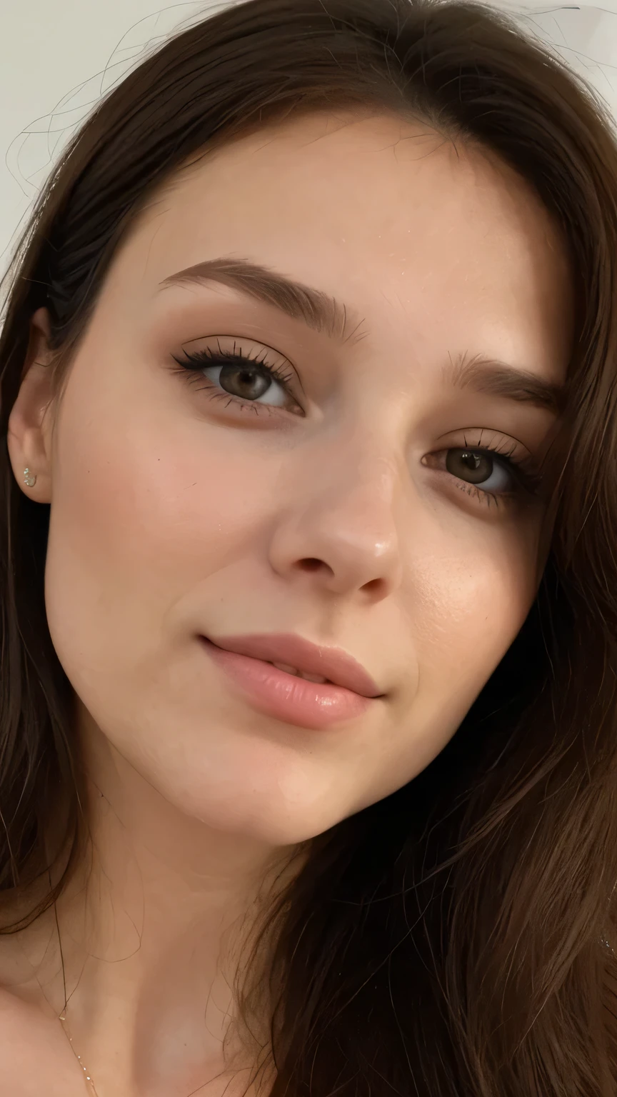 brunette 29 ans femme selfie, face de canard, kiss realistic face