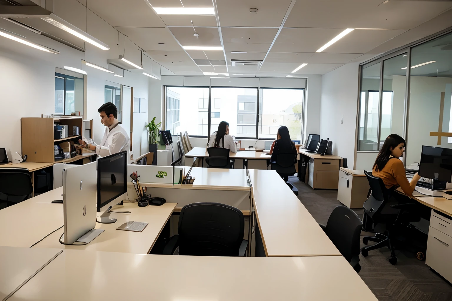 the picture of office in the company with some busy workeers