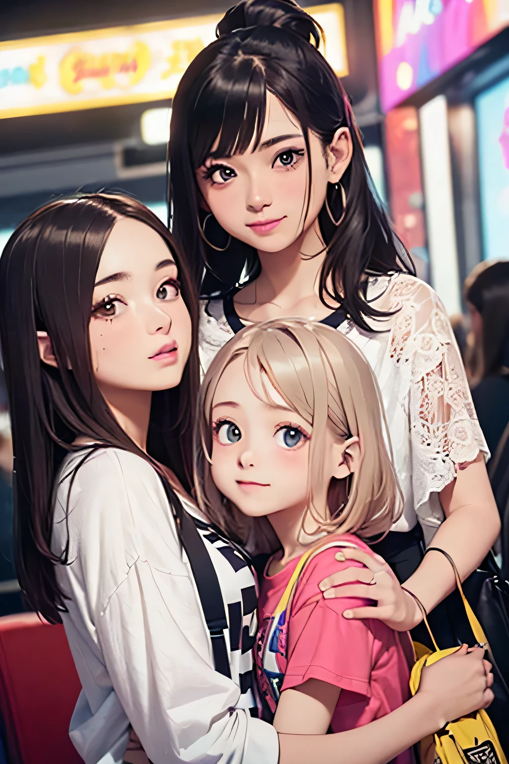 highest quality、High resolution、Detailed Background、(Beautiful face in every detail:1.4)、Anatomically correct、(Draw the usual number of fingers:1.2)、(Detailed facial expressions)、(Detailed eyes:1.2)、(Detailed eyes:1.2)、Beautiful, smooth skin、Teenage beauty、(Highly detailed face:1.4)、Cute color hair color、ponytail、Bobcut、Braided long hair、Wavy Hairstyle、well-groomed eyebrows、Cute Eye Makeup、Cute Lip Makeup、Perfect body line、(Cute clothes that don't reveal much:1.2)、Cowboy Shot、
(Two beautiful girls having a good time on a movie date:1.5)、
Watch indie and arthouse films at small cinemas、We recommend casual and cool styling such as boyfriend jeans and band T-shirts.、Adding casual accessories such as a side bag or sneakers will give your outfit a cuter and more artistic look.、
A movie date will be even more special if you enjoy styling that matches the atmosphere of the theater and the genre of the movie.