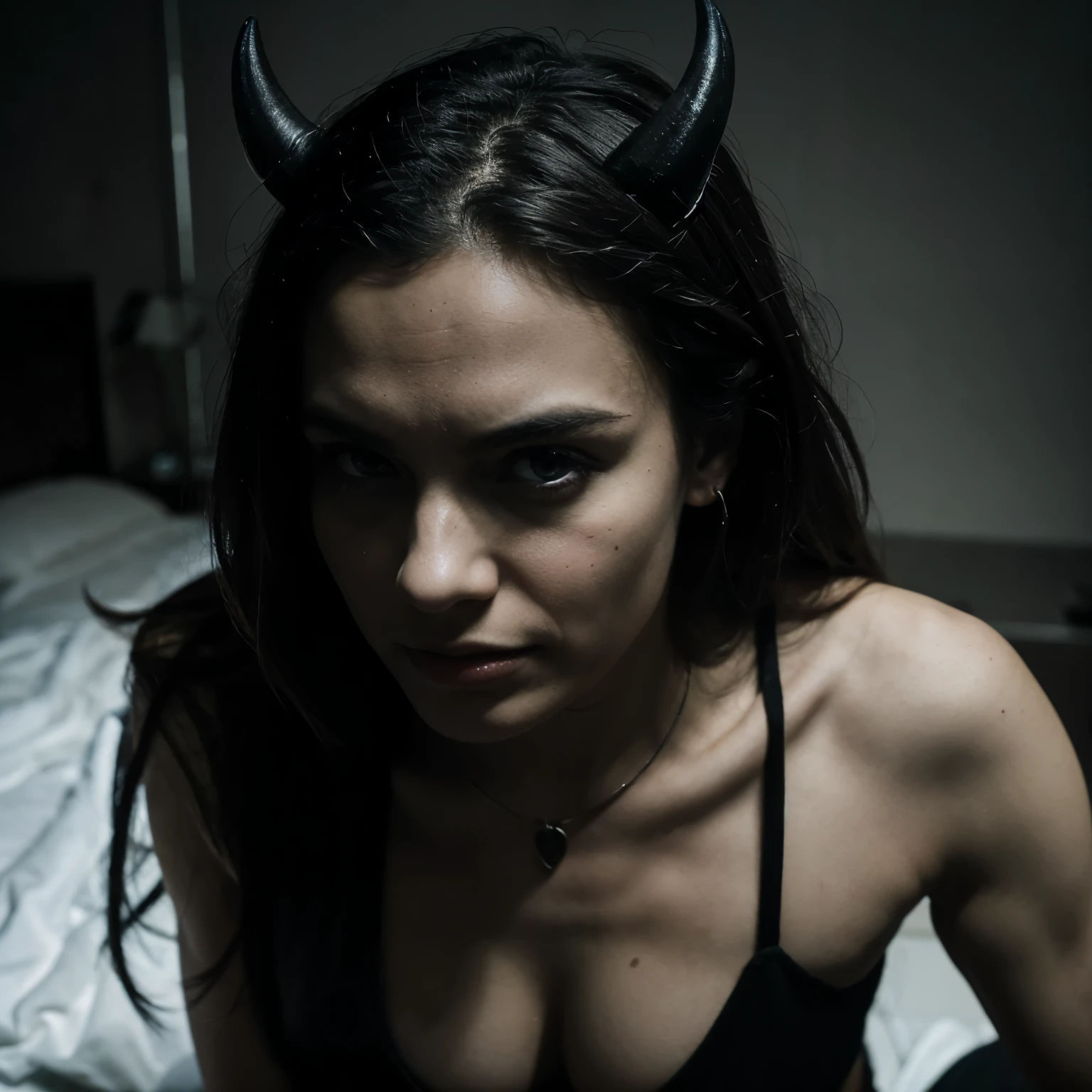 A photograph of the devil's silhouette with a fiery aura, en alta calidad