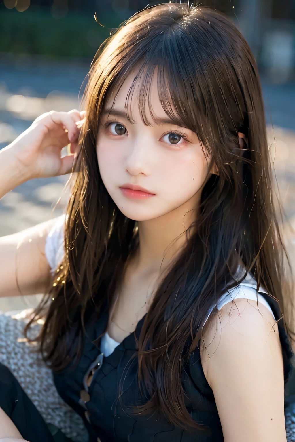 (best quality masterpiece:1.2) , face focus, cinematic lighting,soft light, ultra high res, (photorealistic:1.4), RAW photo,
Japanese idol,Japanese actress , solo, extremely cute and beautiful face , (pupil, lights in the eyes),  extremely detailed beautiful face and eyes ,(high resolution detail of human skin texture),shiny skin
(long hair and straight hair;1.3 ),
sit couch,
, charcoal vest, skirt,
(upper thigh)