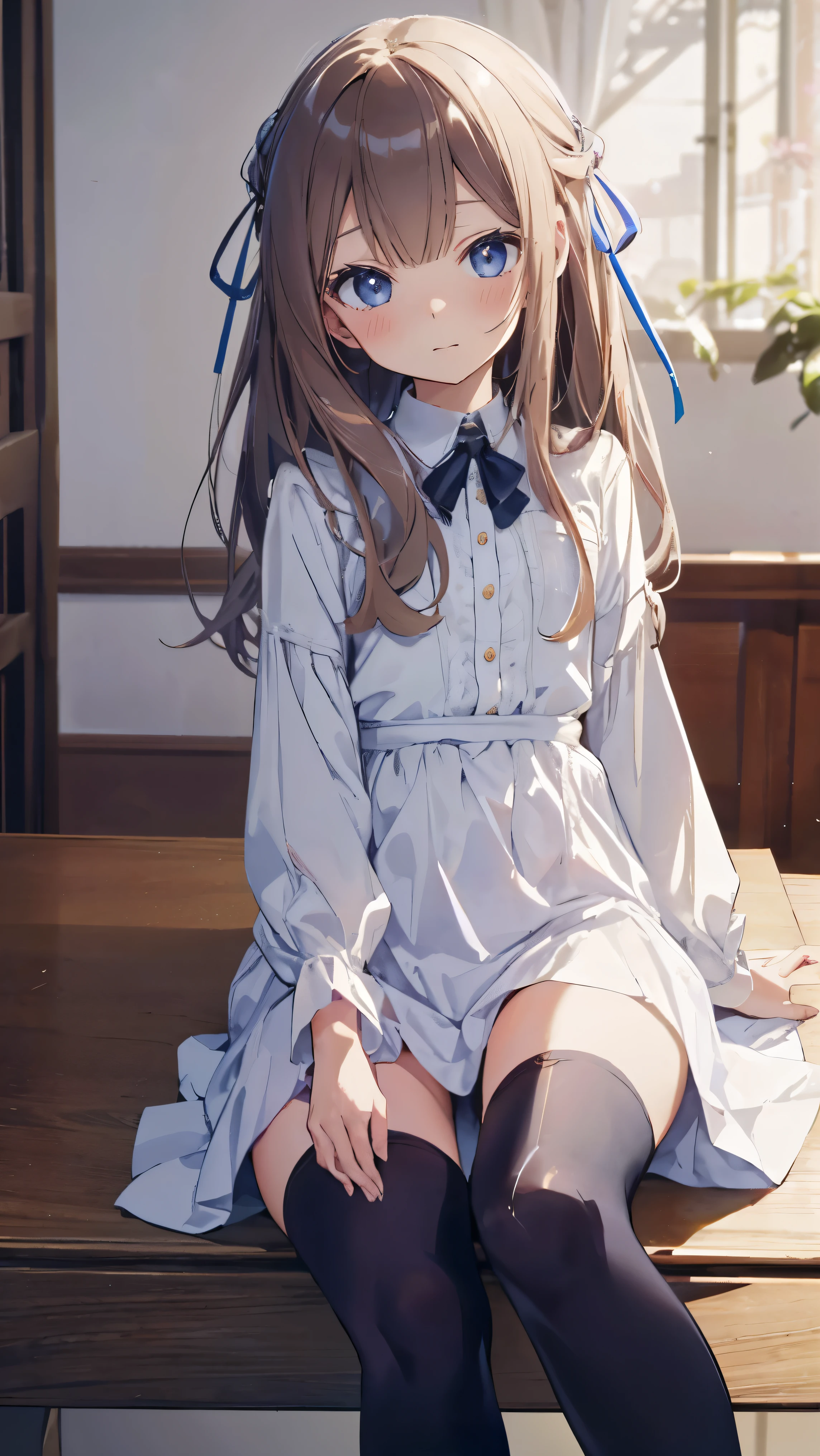 Masterpiece、Highest quality、highest quality、(((Lori)))、 ((((Petite))))、Shiny hair quality、Small face、Sitting、Super detailed, beautiful, wide eyes、Ultra-detailed, clear and beautiful faces、(cute illustration:1.2), High-resolution, ultra-detailed, best quality, embarrassed、Cute Underwear、Thighs
