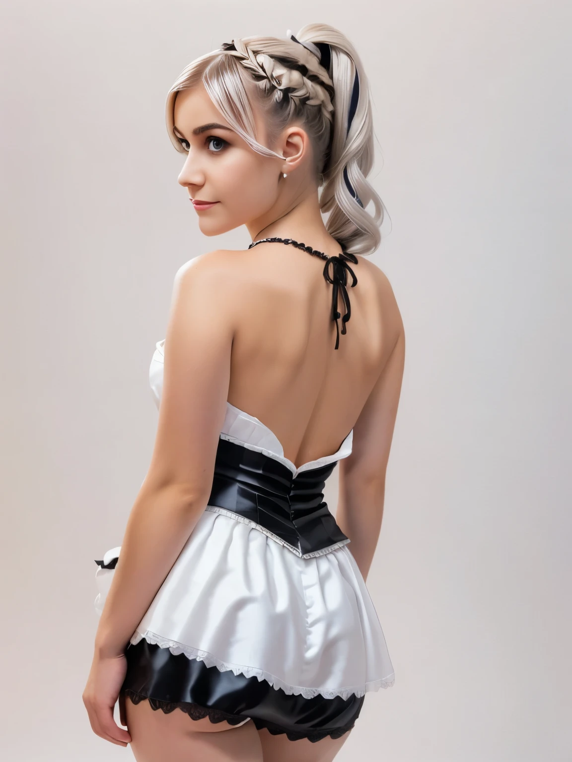 ((Masterpiece)), (highest quality))), (Character design sheet, national costume, same character, front, side, back), illustration, 1 girl, full body, silver hair, eye hair, beautiful eyes, princess cut, environmental change scene, short skirt, shyness, woman, girl, standing, goth , V-tuber, chartaan betarola, (simple background, white background: 1.3) ( Masterpiece:1.2), (Best Quality:1.3)