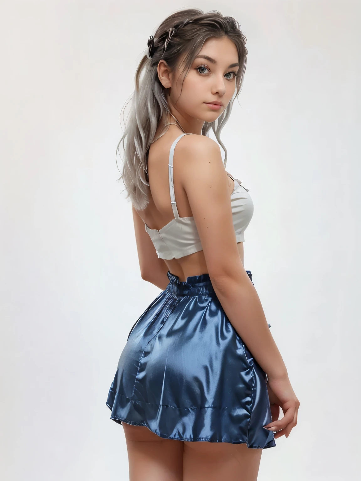 ((Masterpiece)), (highest quality))), (Character design sheet, national costume, same character, front, side, back), illustration, 1 girl, full body, silver hair, eye hair, beautiful eyes, princess cut, environmental change scene, short skirt, shyness, woman, girl, standing, goth , V-tuber, chartaan betarola, (simple background, white background: 1.3) ( Masterpiece:1.2), (Best Quality:1.3)