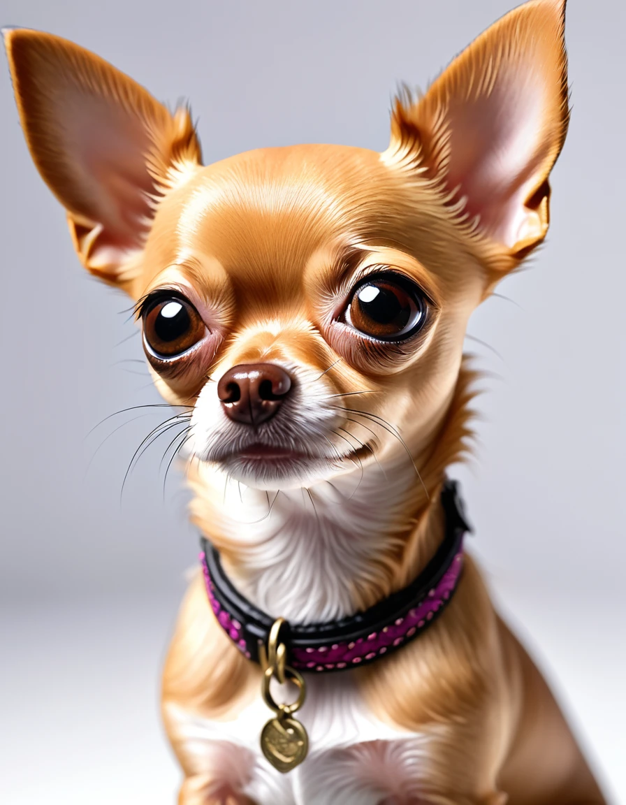 "high-res, ultra-detailed, realistic:1.2, professional, vivid colors, bokeh, 소형견 standing on a white surface, Russian Brown Toy Terrier Breed, miko, Jacobs Maximus, metis, pet animal, Chihuahua, Writer: Emma Andijewska, Chihuahua's head with a confident pose, high quality portrait, detailed eyes and lips, pepper, by Ivan Ranger, looking sideways"