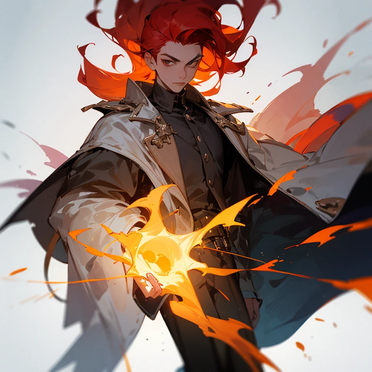 I am a nineteen-year-old young man., He had fiery red hair and a necromancer&#39;s staff, his fiery red hair flowing down to his shoulders.., A sharp contrast to the typical black or brown shades of its peers.. In his hands, he held a wooden cane, Decorated with ancient symbols and amulets to manipulate the supernatural world of hair.. His intense eyes hinted at the power hidden within him.., Makes onlookers interesting and cautious.. He wore a simple tunic., reveal something strong, strong muscles in the arms, Sprinkling the ashes of the burnt offering. his eyes shined