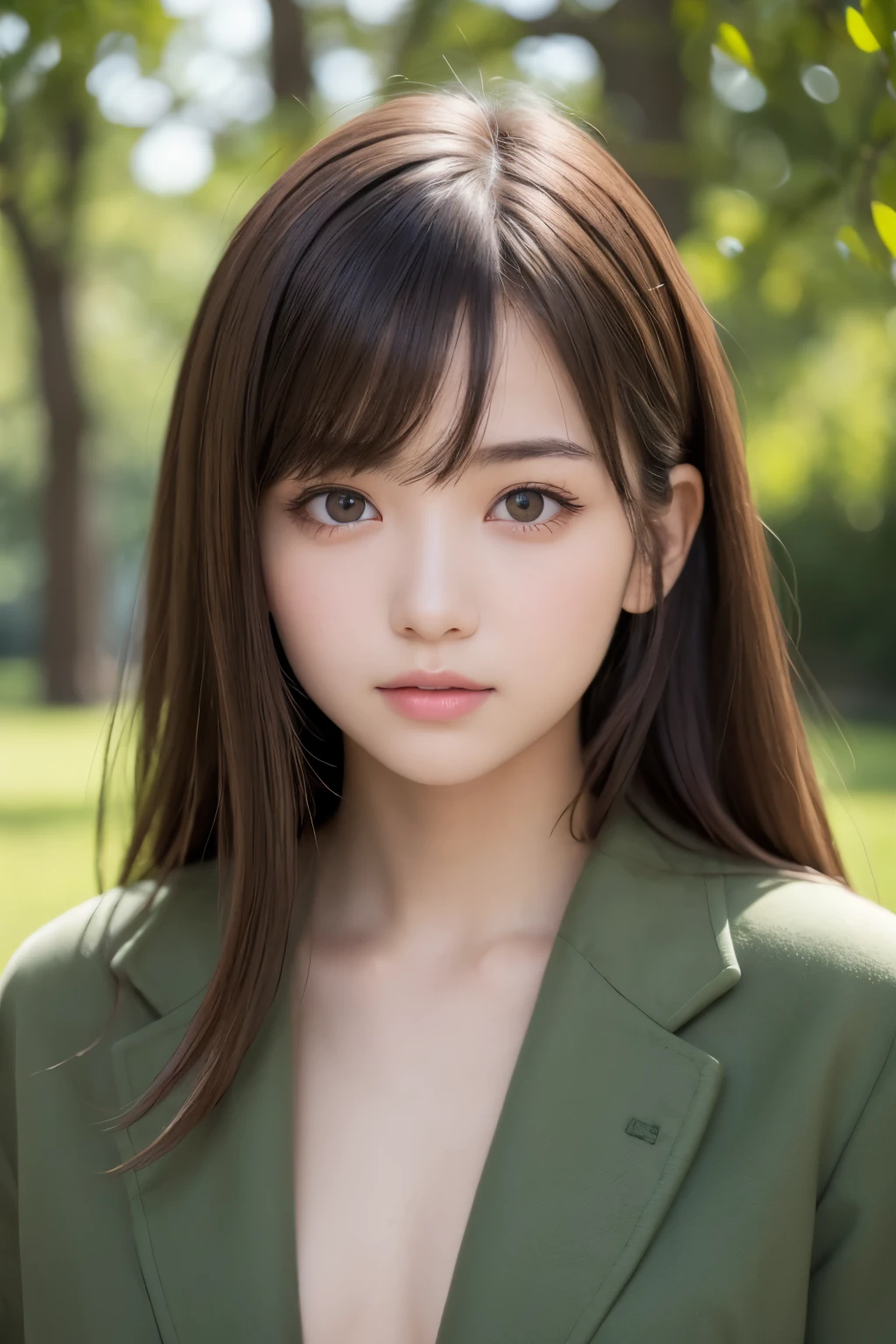 one girl, (a beauty girl, delicate girl:1.3), (14 years old:1.3),
break, (Long coat:1.3),
break, Very fine grain definition, (Symmetrical eyes:1.3),
break, (Lush green park:1.3),
break, Small breasts, Brown eyes, Parted bangs, Brown Hair, girl,Completely naked、naked
break, (Eyes and facial details:1.0),
break, (masterpiece, highest quality, Super detailed, Detailed face, 8k)