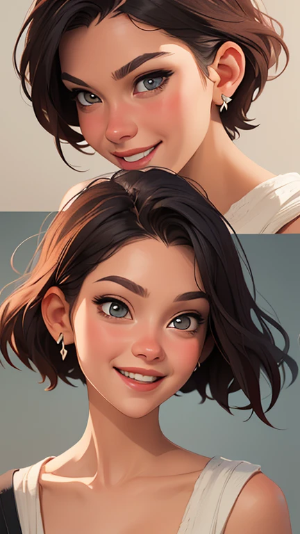 Xena princess warrior portrait mode sensual sesys style Cartoon style digital illustration together boyfriends Cartoon style character portrait mode Character cartoon style facial expression happy beautiful smile and six medium small portrait mode waist up