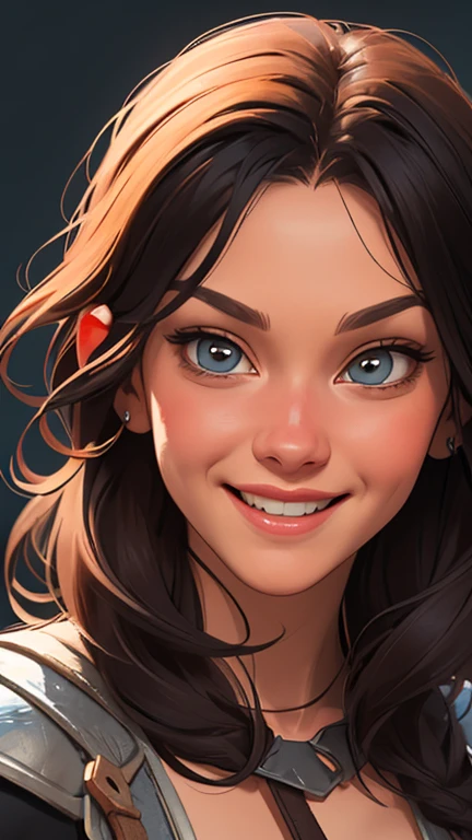 Xena princess warrior portrait mode sensual sesys style Cartoon style digital illustration together boyfriends Cartoon style character portrait mode Character cartoon style facial expression happy beautiful smile and six medium small portrait mode waist up