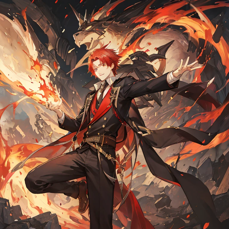 I am a nineteen-year-old young man., He had fiery red hair and a necromancer's staff, his fiery red hair flowing down to his shoulders.., A sharp contrast to the typical black or brown shades of its peers.. In his hands, he held a wooden cane, Decorated with ancient symbols and amulets to manipulate the supernatural world of hair.. His intense eyes hinted at the power hidden within him.., Makes onlookers interesting and cautious.. He wore a simple tunic., reveal something strong, strong muscles in the arms, Sprinkling the ashes of the burnt offering. his eyes shined