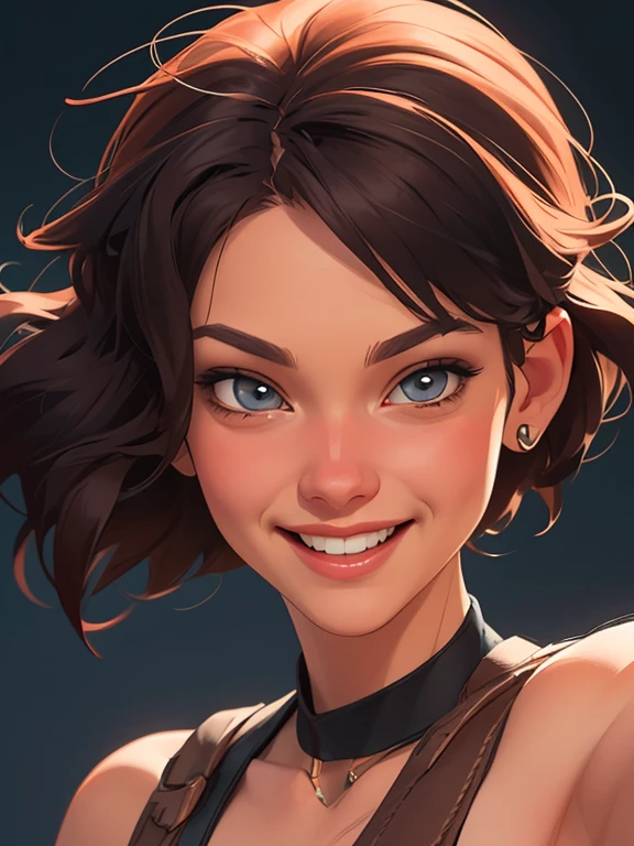 Xena princess warrior portrait mode sensual sesys style Cartoon style digital illustration together boyfriends Cartoon style character portrait mode Character cartoon style facial expression happy beautiful smile and six medium small portrait mode waist up