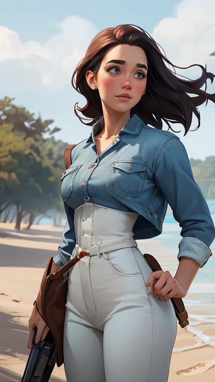 Woman character jeday style warrior armed with a 38 revolver western style atompunk Fallout 4 Jennifer Connelly le with marks of war Cartoon image of a woman .Ilustra??o estilo desenho animado, estilo de arte dos desenhos animados, estilo de arte dos desenhos animados, digital illustration style, estilo atompunk design de personagens altamente detalhado, arte digital detalhada coragem, Forest fan art, Design de personagens de retrato, beautiful digital illustration, retrato de alta qualidade, Arte em quadrinhos, mulher jovem cabelo com transas lindas . Queen Anna of ArendelleBeautiful lined eyes Medium large bust and wonderful sexy clothes. image expression of sexual desire from waist to head illustration Queen Anne of Arendelle atompunk style Fallout 4 The perspective is from below, enfatizando a majestade e o poder da Gigante." armed with a 38 revolver western style with a 38 revolver in her hands jeday style warrior in summer clothes on the beach