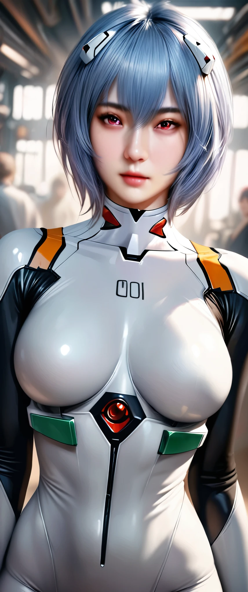 animetoreal,soft light, masterpiece, best quality,high quality,delicate face, realistic,photorealistic,1girl,
Ayanami Rei,white bodysuit,red eyes,pilot suit,short hair,blue hair,bangs,interface headset,turtleneck,hair between eyes
