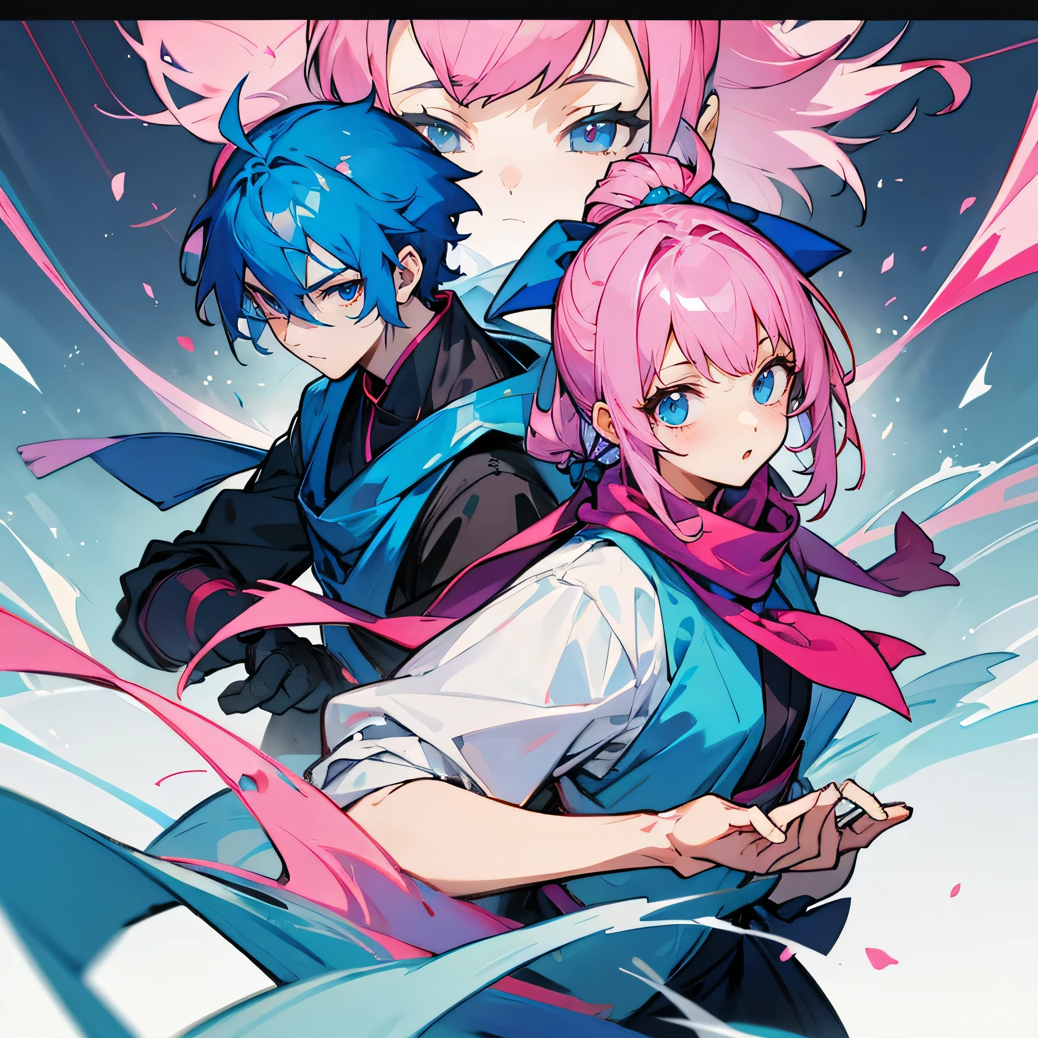 「Ninja Man Handsome Blue Hair scarf Red Eyes」 (Princess girl Pink Hair Ribbon hair ornament Light blue eyes)Couple
