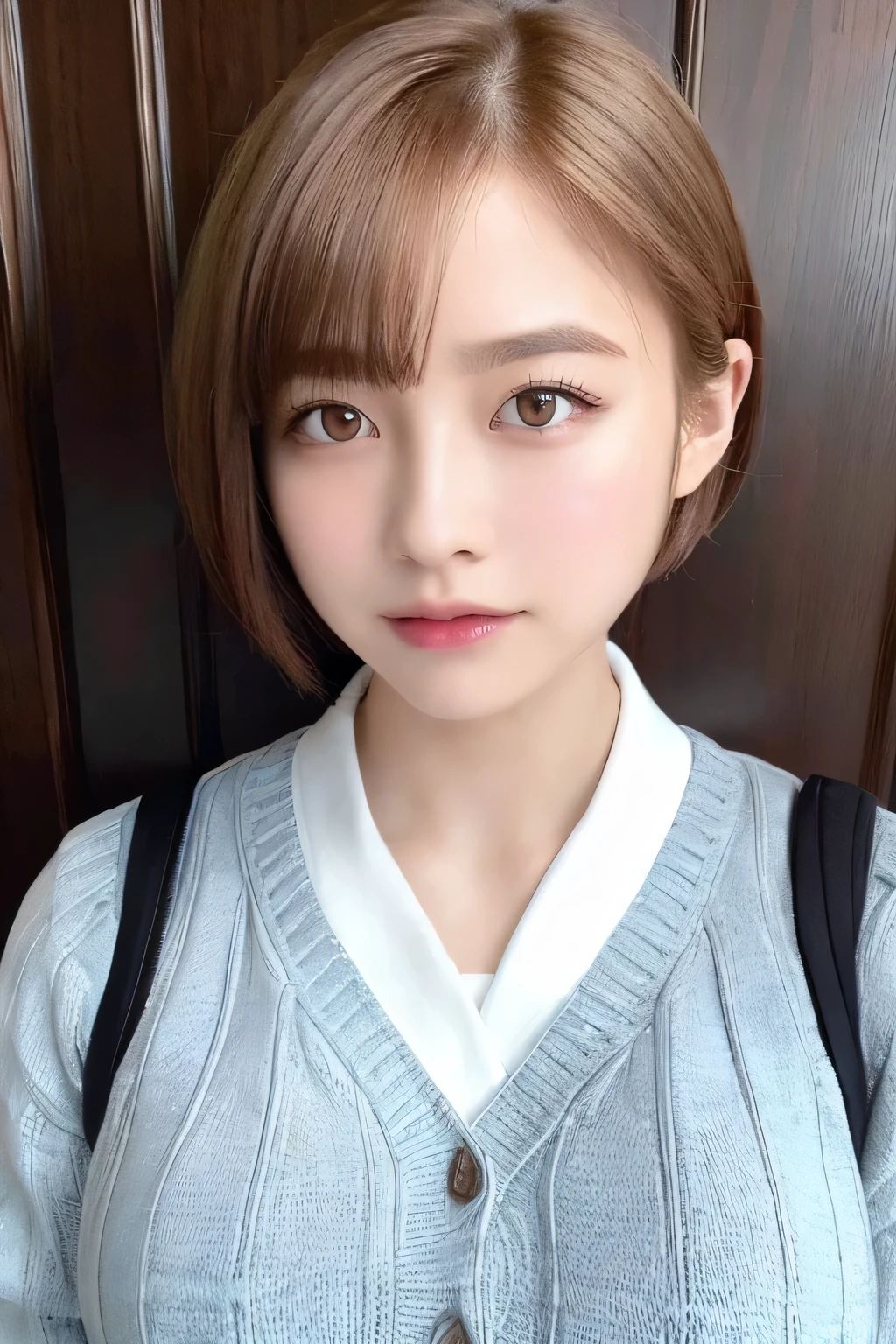 ((highest quality, 8k, masterpiece:1.3)), detailed Woman:1.3, (Medium Short Hair, Big Breasts:1.2), cardigan:1.1, Ultra detailed, detailed, eyelid