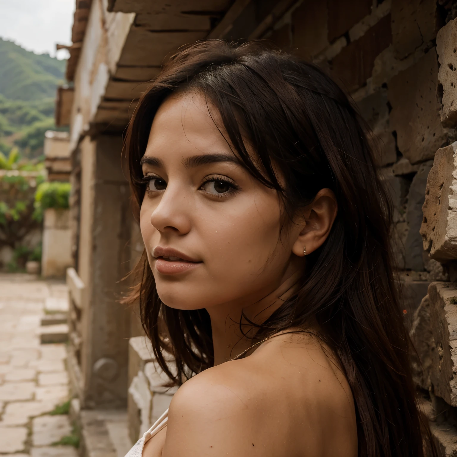 1 chica, cabello rojo, paisaje, 