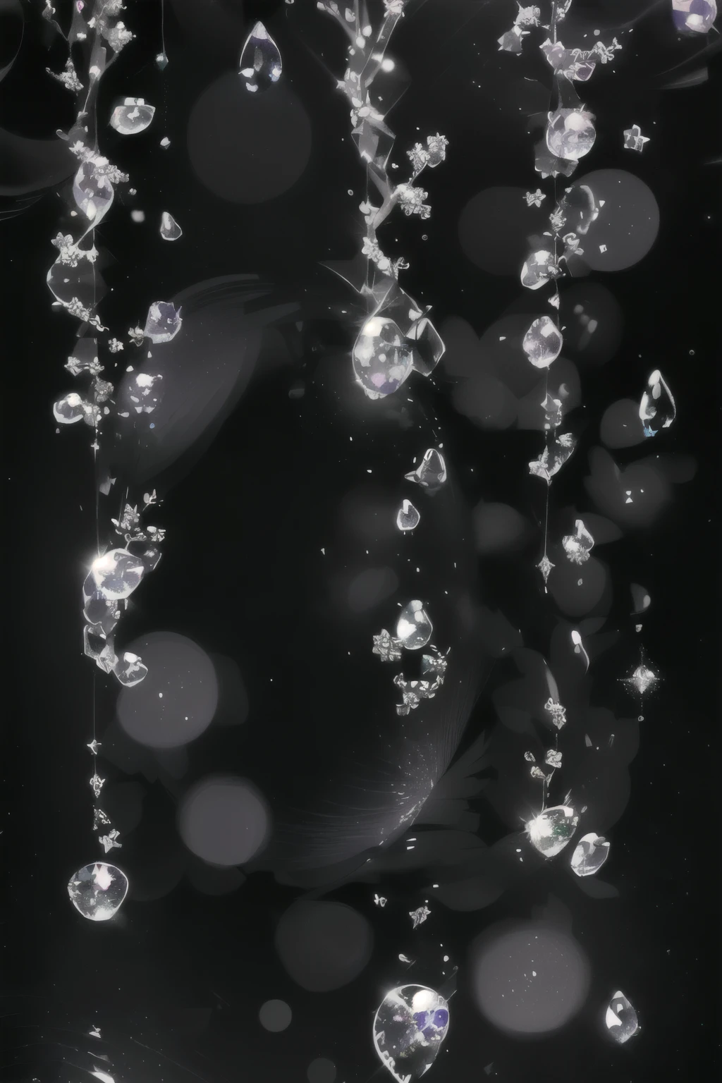 Close up of a bunch of bubbles floating in a black bowl, Sparkling diamonds, dripping light drops, Shiny crystal, Floating crystal, Water bubbles, water particles, luminous Shiny crystal, Shiny glitter crystal, 透明Water Drop, ethereal bubbles, underWater bubbles background, Intricate sparkling atmosphere, Water Drop, Water particles, 细致的Water Drop, Sparkling dark jewelry, Water Drop