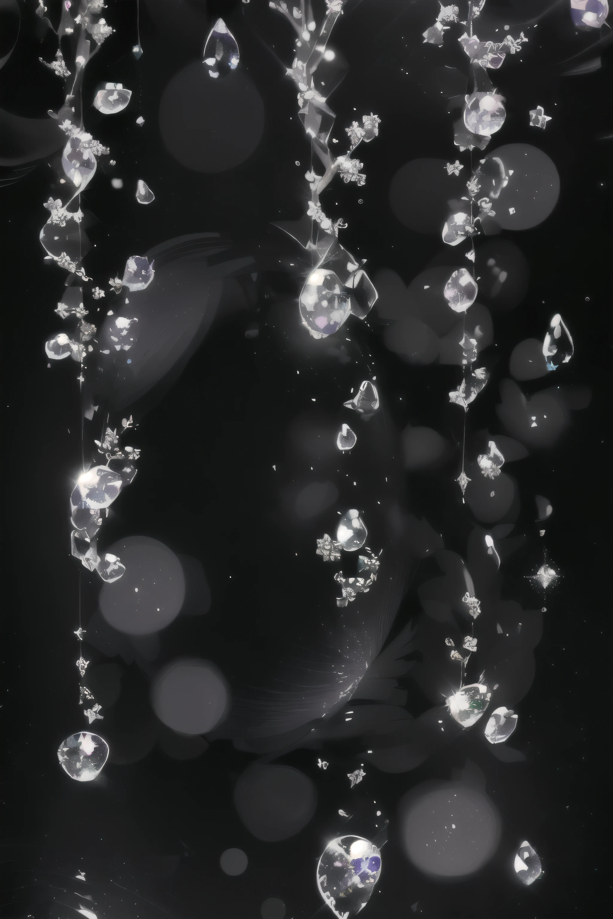 Close up of a bunch of bubbles floating in a black bowl, Sparkling diamonds, dripping light drops, Shiny crystal, Floating crystal, Water bubbles, water particles, luminous Shiny crystal, Shiny glitter crystal, Transparent Water Drop, ethereal bubbles, underWater bubbles background, Intricate sparkling atmosphere, Water Drop, Water particles, Delicate Water Drop, Sparkling dark jewelry, Water Drop