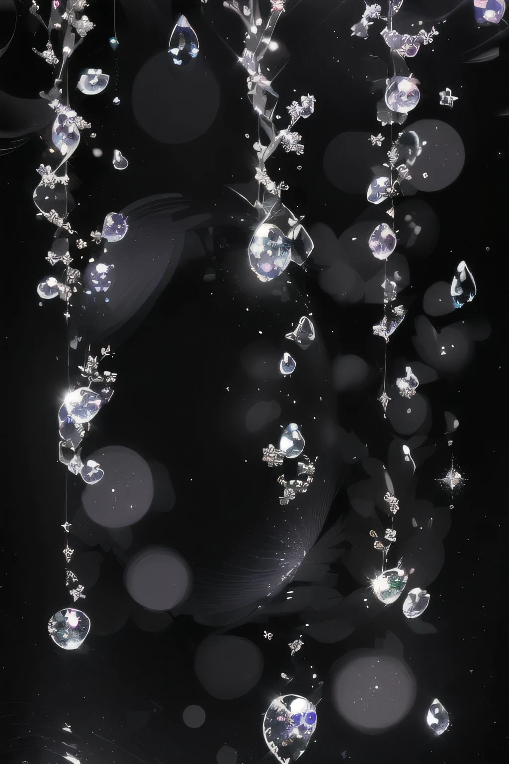Close up of a bunch of bubbles floating in a black bowl, Sparkling diamonds, dripping light drops, Shiny crystal, Floating crystal, Water bubbles, water particles, luminous Shiny crystal, Shiny glitter crystal, Transparent Water Drop, ethereal bubbles, underWater bubbles background, Intricate sparkling atmosphere, Water Drop, Water particles, Delicate Water Drop, Sparkling dark jewelry, Water Drop