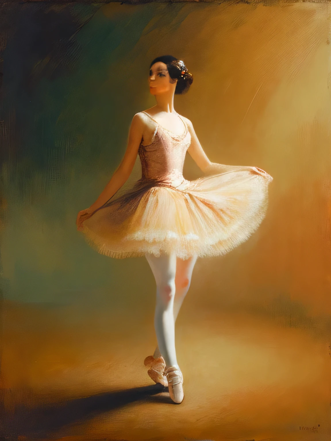 Generate a painting of a full-length ballerina in the style of Joseph Mallord William Turner.