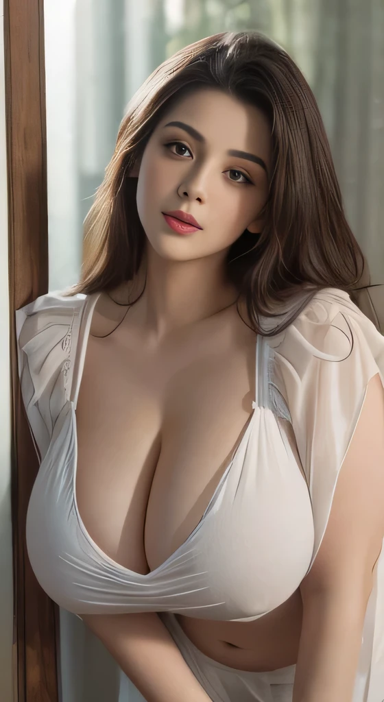 a woman(face shape is looking like vedhika cute, gorgeous, trendy, with large huge gigantic juggs(enormous, huge curvy chest) , voluptous, fashionable, very sexy) in a revealing saree(designer, deep(very huge) neckline, low(very deep) neckline, almost 98% of breast area visible, sexy intricate designer translucent blouse is very huge loose and low, very low) showcasing a beautiful woman with well proportioned physique(busty, bursting out breast(huge, large, gigantic) , beautiful nose, soft smile, beautiful eyes, real skin texture, beautiful face, leaning forward for sexy pose, juggs coming out of designer blouse), pulling her blouse by hands to Showing her beautiful extra large enormous juggs, real girl skin