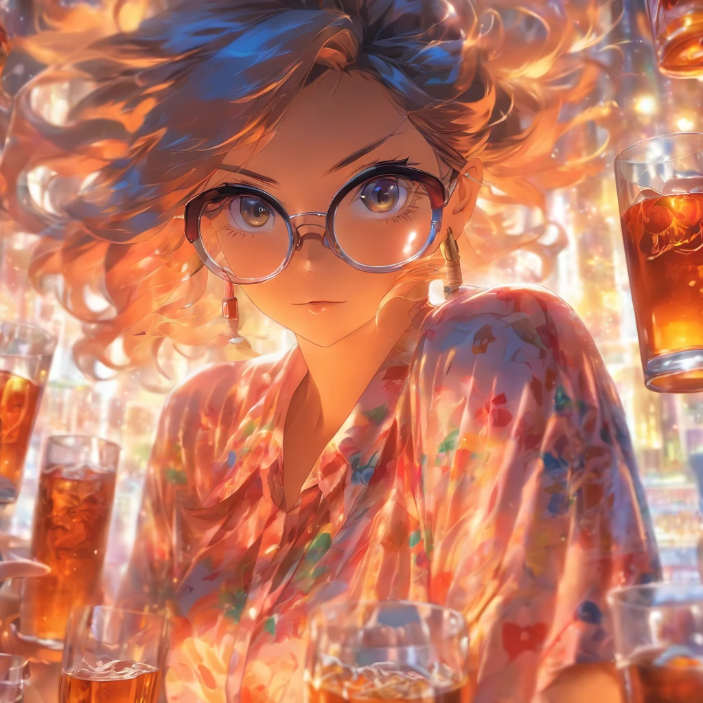 See-through shirt　woman　Glasses　liquor
