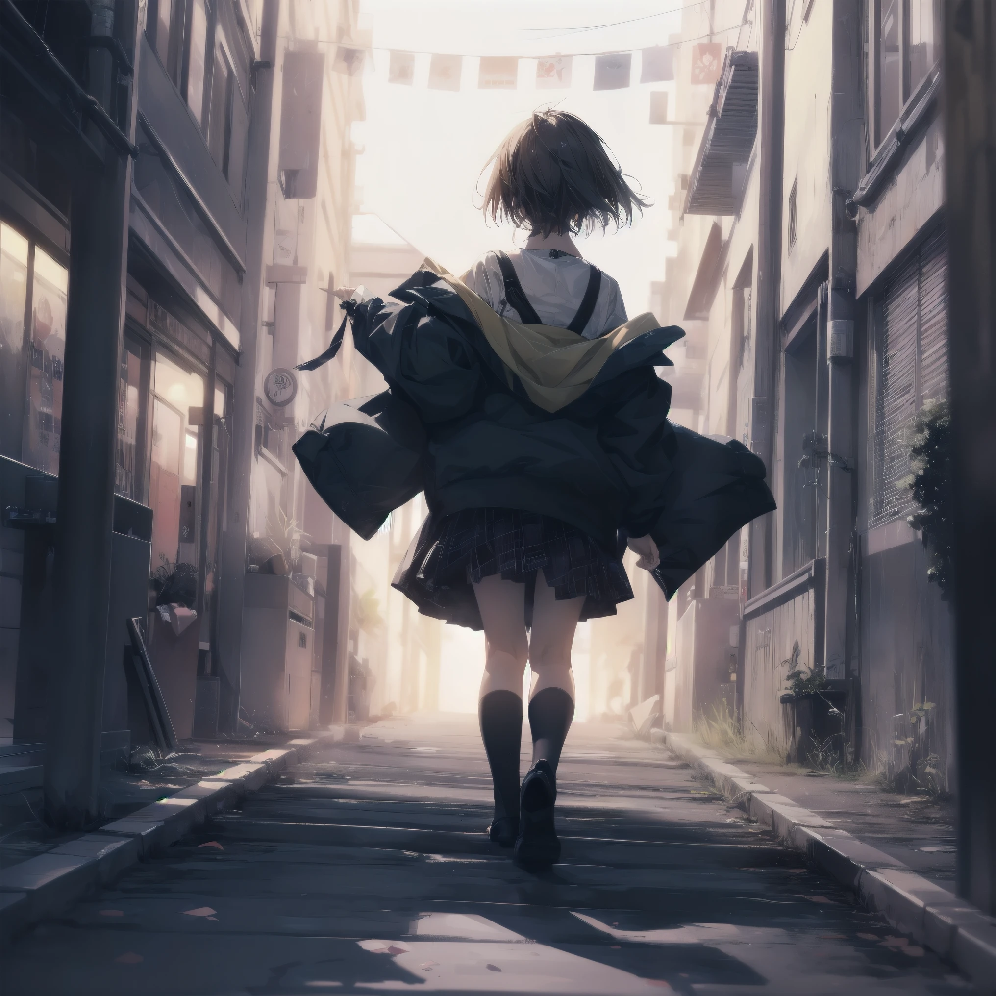 highest quality, Very detailed, Anime Moe Art Style,Best Anime 8K Konachan Wallpaper,pixiv Contest Winner,Perfect Anatomy, (Please draw a girl walking sleepily to school.. ),break, One girl, (alone,,,13 years old:1.3),, The charm of androgyny, (Very short hair),Messy Hair, Complete limbs, Full Finger,Flat Chest, Small Ass, between legs, Small eyes,Precise black eyes,Disgusted Eyes, , skirt,School zone. break,High resolution,Very detailed肌, Professional Lighting, (cool illustration:1.2),