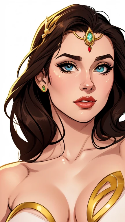 estilo de desenho (animado:1), mulher Imagem de desenho animado de uma mulher, Best Quality, Masterpiece, High Detail, Realistic, High Definition, Leanna Decker as (Dejah Thoris:1), (film Star:1), (styled long black hair:1), (gold jewelry:1.3), (gold diadem:1), Ancient, Night, (nearly naked:1.5), Seduction, an erotic face, expressive face, beautiful Martian princess, detailed exotic eye makeup, detailed face, detailed skin, garota super fofa, authoritarian would be facial expression, cartoon style illustration, estilo de arte dos desenhos animados, estilo de arte dos desenhos animados, digital illustration style, design de personagens altamente detalhado, arte digital detalhada fofa, City fan art, design de persona gem retrato, beautiful digital illustration, retrato de alta qualidade, arte em quadrinhos, retrato do design do personagem, white background Buso and (big breasts:1) female, (gold Celtic tattoos)
