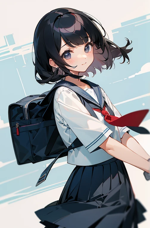 Cute Girls、Black Hair、Bangs、Sailor suit、Heading to school、