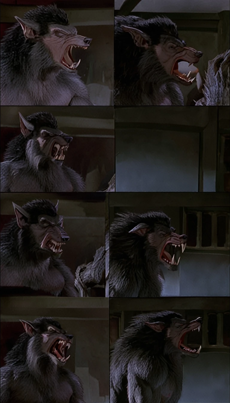 an american werewolf in london, werewolf, muscular, abs, movie screenshot, solo, david, penis, foreskin, standing howling, side view, closed eyes