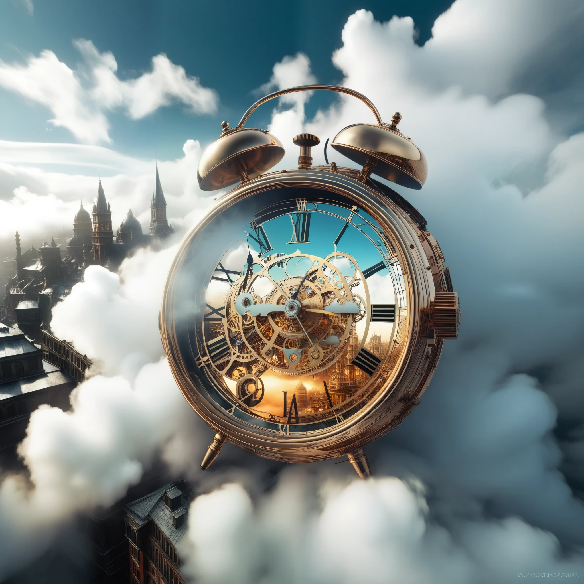 Amidst billowing clouds of steam, a cityscape of intricately crafted clockwork and advanced AI beckons, a testament to human ingenuity.