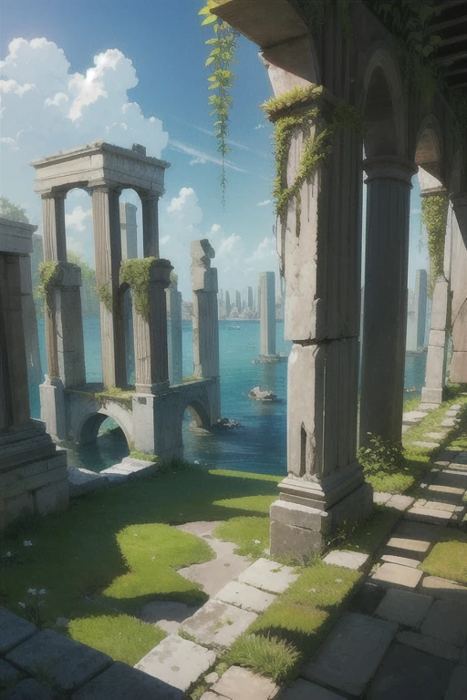 Overgrown sea plant life, Atlantis ruins,