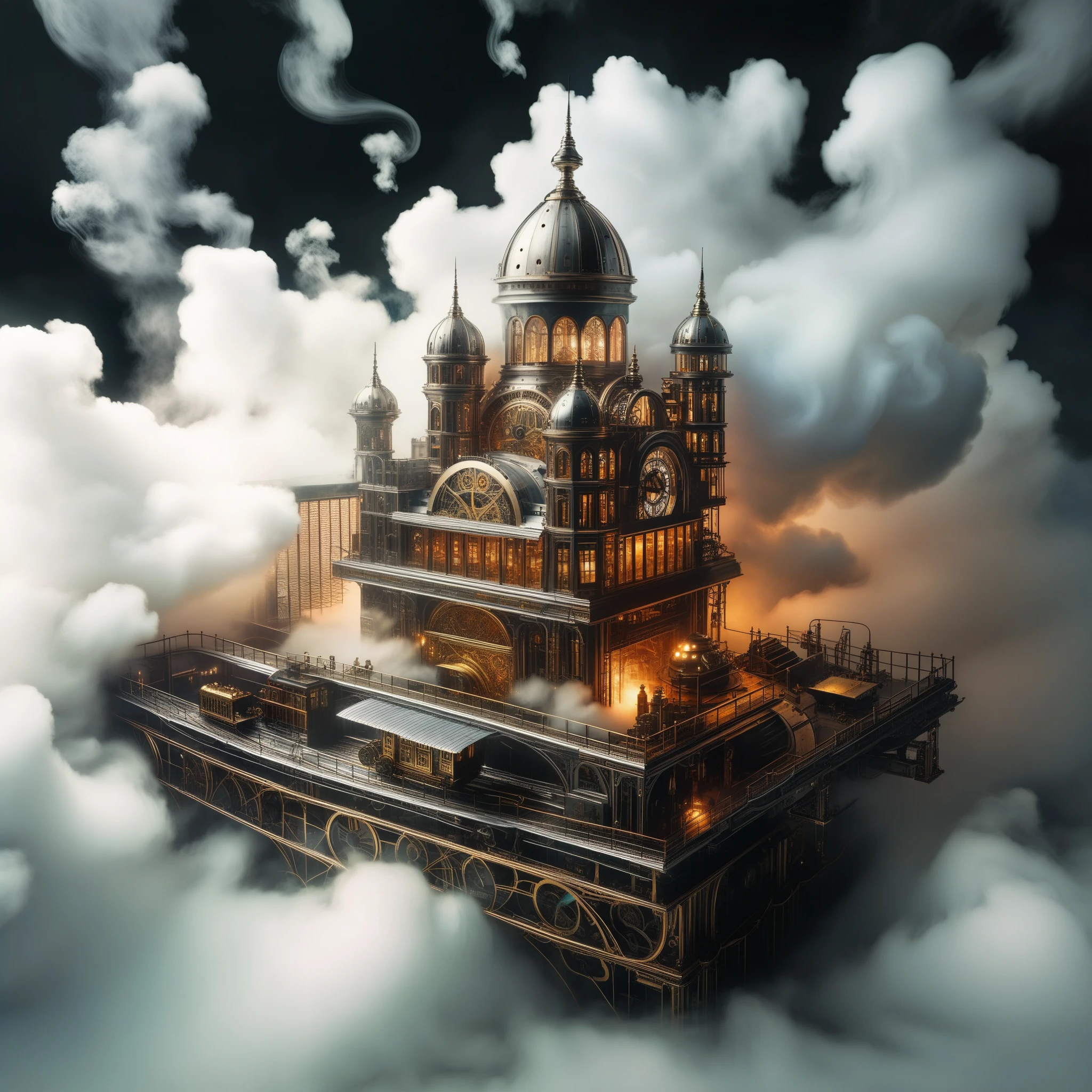 Amidst billowing clouds of steam, a cityscape of intricately crafted clockwork and advanced AI beckons, a testament to human ingenuity.