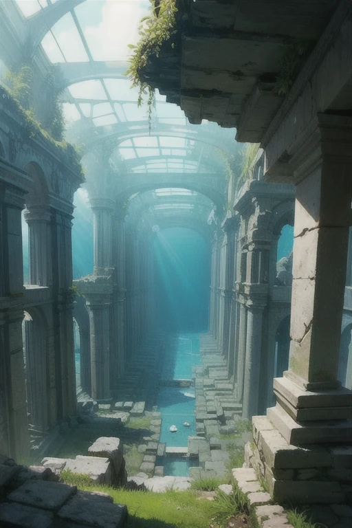 Overgrown sea life, Atlantis ruins,