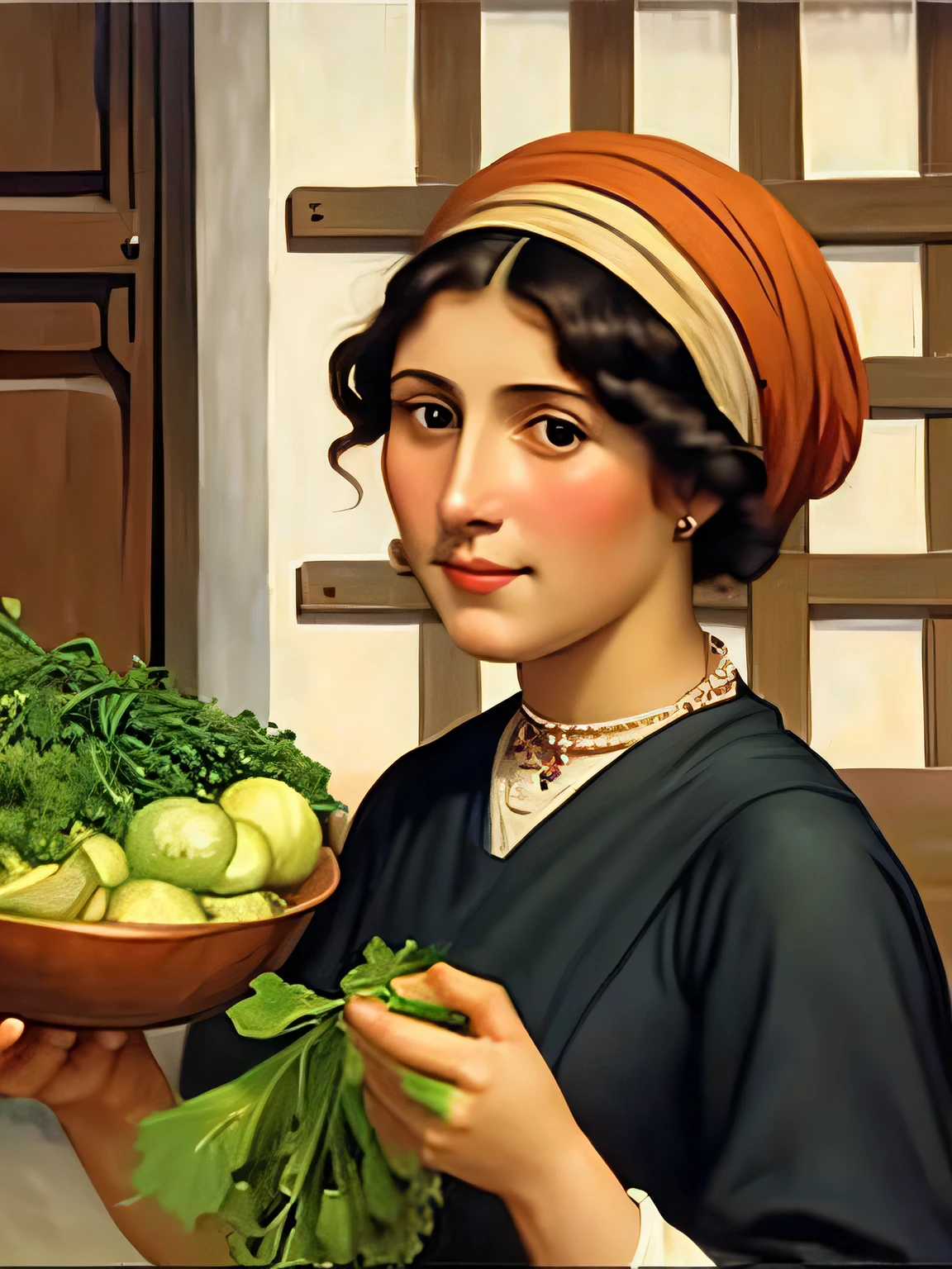 Generate a painting of a vegetable seller woman living in Switzerland in the style of William Adolphe Bouguereau.