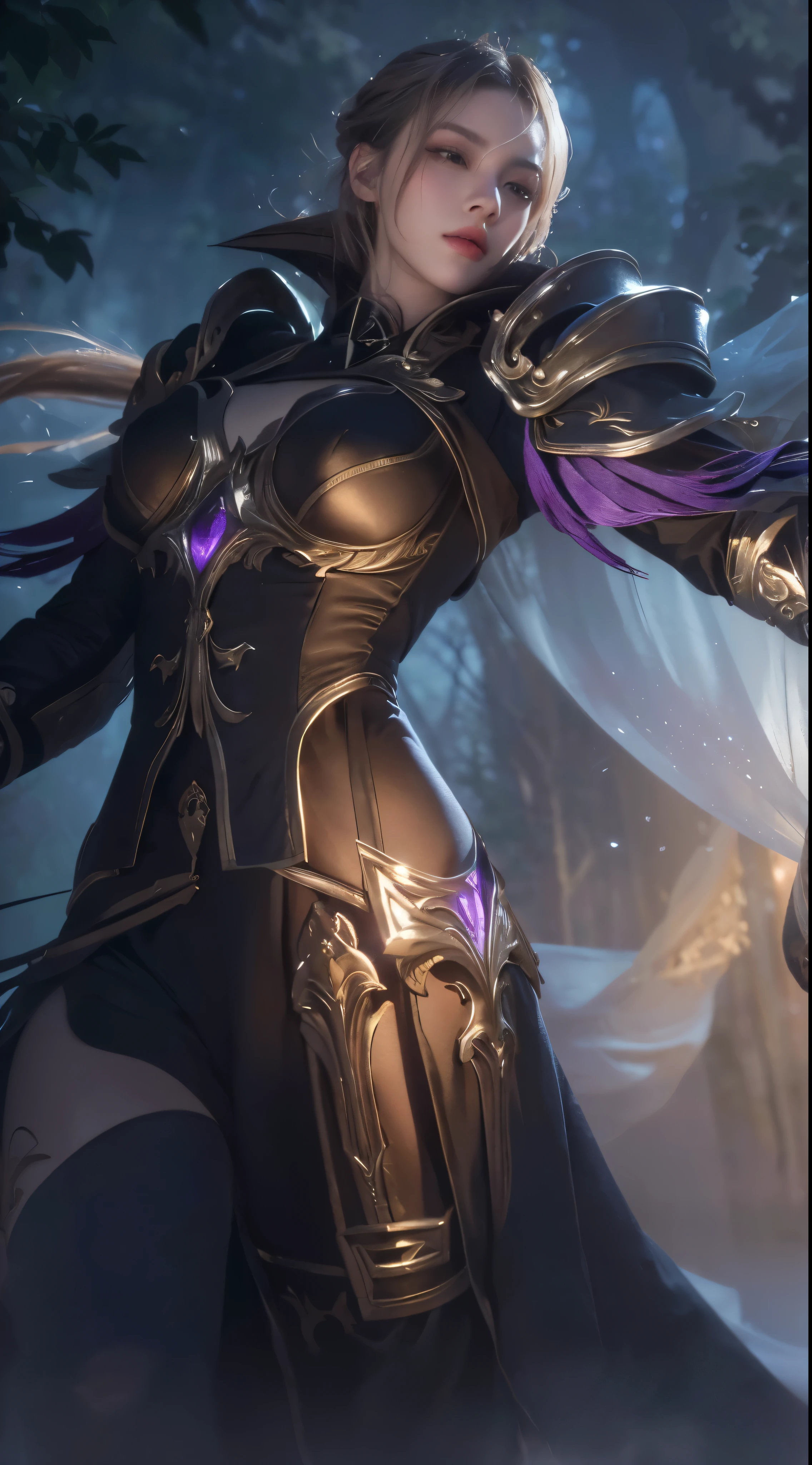 (best quality,4k,highres,masterpiece:1.2), ultra-detailed, realistic, portrait, dark, mysterious atmosphere, intense gaze, sharp shadows, vibrant colors, surreal lighting, detailed face, flowing hair, leafy surroundings, powerful stance, traditional clothing, fantasy inspiration, exquisite details, intricate patterns, mesmerizing expression, ethereal beauty, captivating artwork, enchanting forest, hidden secrets, mythical elements