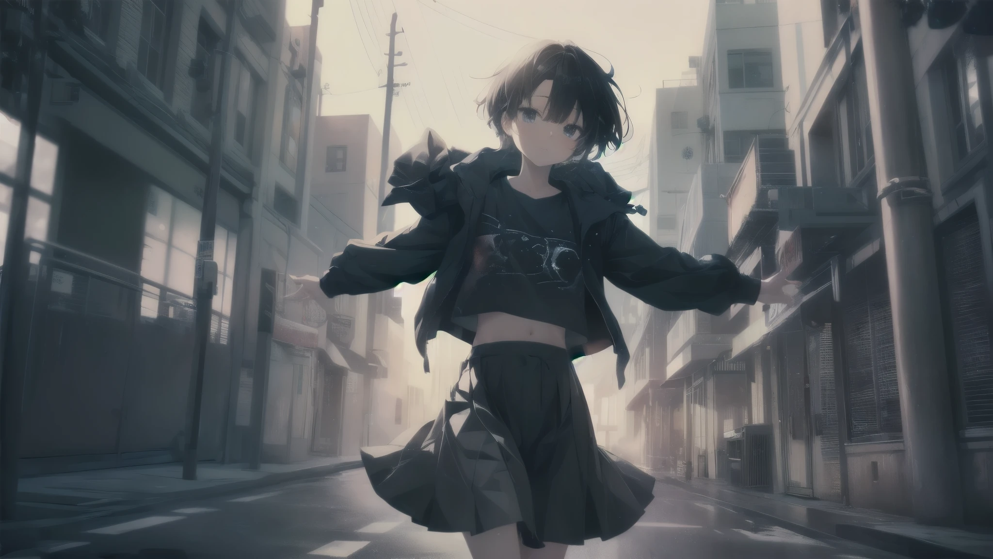 highest quality, Very detailed, Anime Moe Art Style,Best Anime 8K Konachan Wallpaper,pixiv Contest Winner,Perfect ???????, (Please draw a girl walking sleepily to school.. ),break, One girl, (alone,,,13 years old:1.3),, The charm of androgyny, (Very short hair),Messy Hair, Complete limbs, Full Finger,Flat Chest, Small Ass, between legs, Small eyes,Precise black eyes,Disgusted Eyes, , skirt,School zone. break,High resolution,Very detailed肌, Professional Lighting, (cool illustration:1.2),