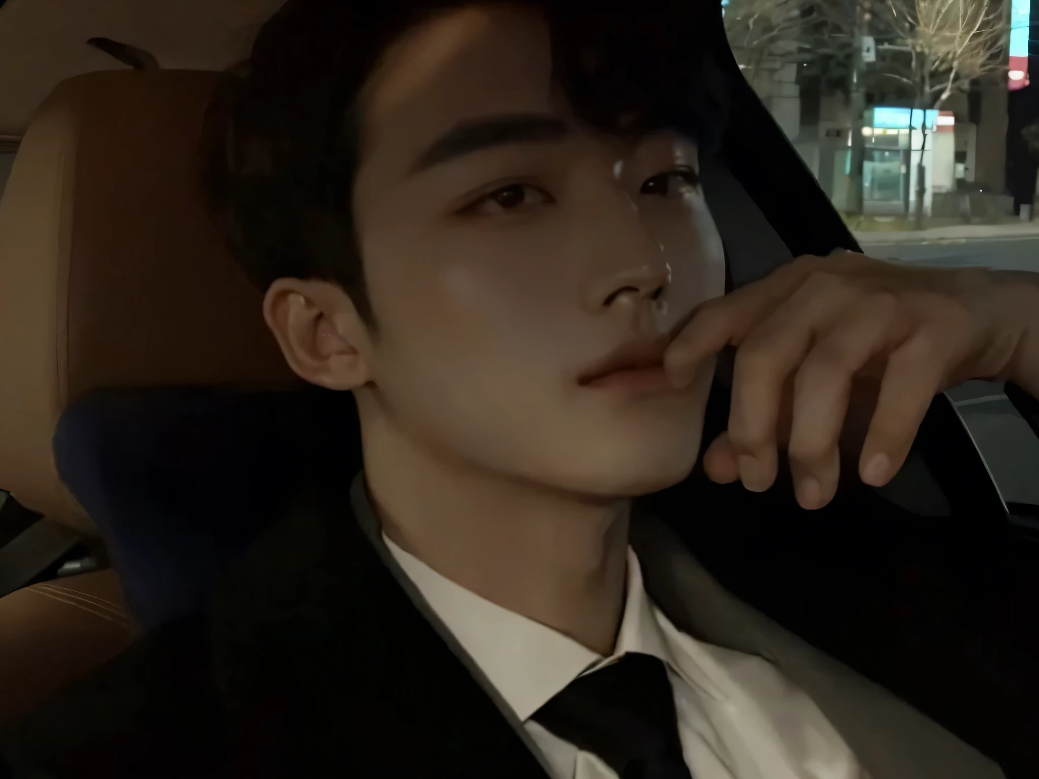 arafed man in a suit and tie sitting in a car, jinyoung shin, 2 7 years old, 2 8 years old, 165 cm tall, south korean male, 2 9 years old, 2 3 years old, 2 2 years old, 155 cm tall, cai xukun, 21 years old