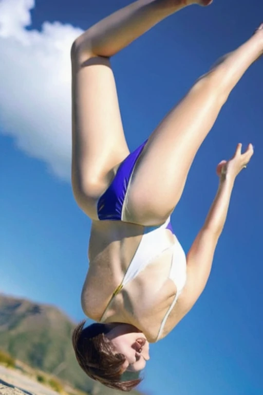 A beautiful Japanese woman in her late 20s with a bob cut is skydiving in the sky4000Meters、She is sensual、Micro Bikini、Very sexy swimsuit、She has her arms and legs spread wide and is having so much fun.!Clear focus