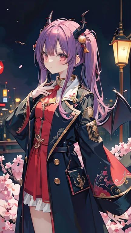 Japanese anime style.
Hong Kong at night, Park with dancing cherry blossoms.
A cute magical girl and a cool male demon king are enjoying the Parapara dance.
[Cute Magical Girl Features]
Long light green twin tails.
The hair accessories are beautiful, but、Ugly but cute mascot characters also appear.
She has a shiny magic wand with a big jewel on it.
[Characteristics of a male demon king]
He is handsome, Mature men in their 30s.
The head has horns、Her hair is very long and reddish purple。.
He is wearing a cool long coat, It comes with something like a mascot character..
It has large bat-like wings growing from its back..
Next to him is a small, cute dragon-like monster..