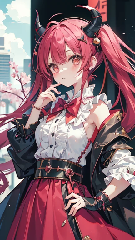Japanese anime style.
Hong Kong at night, Park with dancing cherry blossoms.
A cute magical girl and a cool male demon king are enjoying the Parapara dance.
[Cute Magical Girl Features]
Long light green twin tails.
The hair accessories are beautiful, but、Ugly but cute mascot characters also appear.
She has a shiny magic wand with a big jewel on it.
[Characteristics of a male demon king]
He is handsome, Mature men in their 30s.
The head has horns、Her hair is very long and reddish purple。.
He is wearing a cool long coat, It comes with something like a mascot character..
It has large bat-like wings growing from its back..
Next to him is a small, cute dragon-like monster..