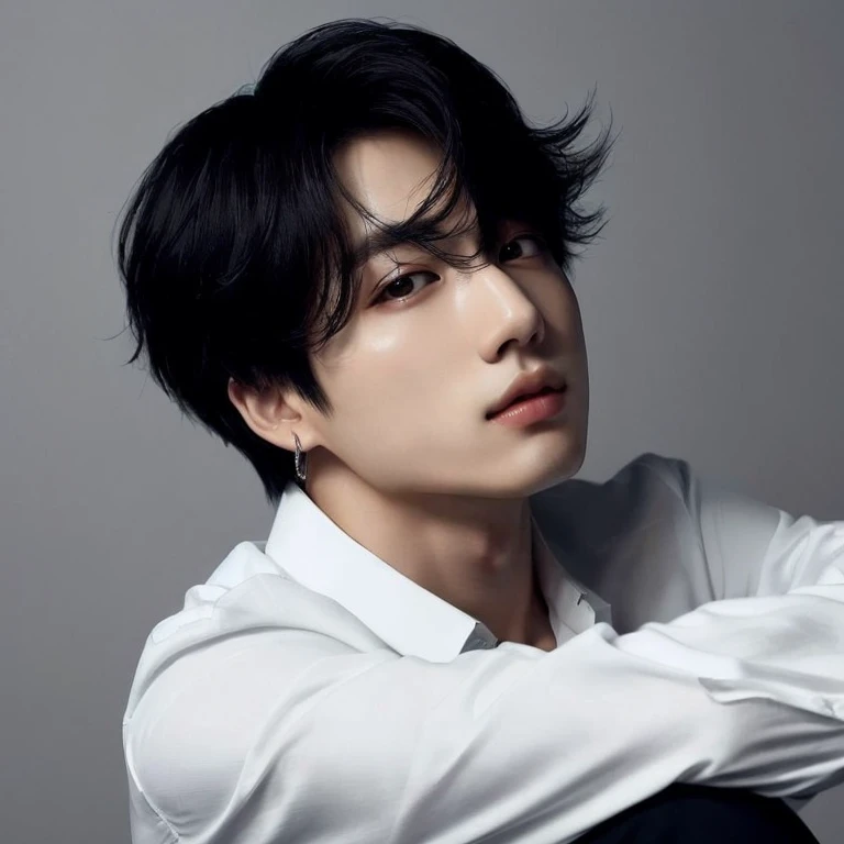 a close-up of a person wearing a white shirt and black pants, Jungkook, hyung tae, Tae June Kim, cai xukun, Jinyoung Shin, hyung tae kim, Yan, Kim Doyoung, por Tadashi Nakayama, taken at the beginning of 2020, Jimin, imagem vazada, foto oficial, handsome androgynous prince, Wonbin Lee